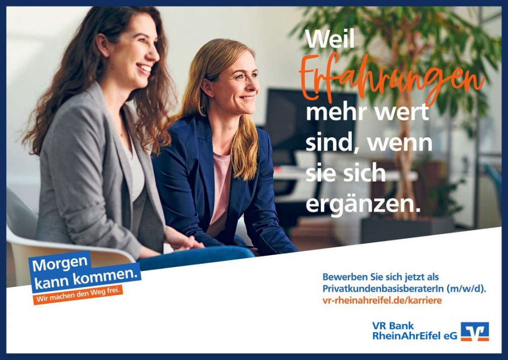 Headerbild VR Bank RheinAhrEifel eG - PrivatkundenbasisberaterIn (m/w/d) in unserem Regionalmarkt KoblenzMittelrheinMosel - 7762484