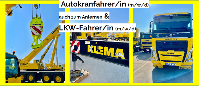 Headerbild KLEMA GmbH - Autokranfahrer/in (m/w/d) auch zum Anlernen & LKW-Fahrer/in (m/w/d) - 7770754