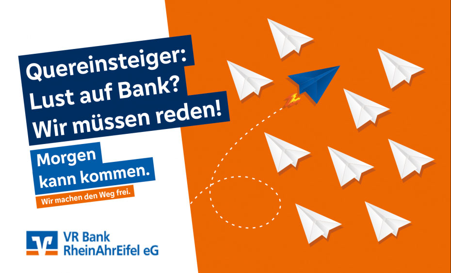Headerbild VR Bank RheinAhrEifel eG - ServicemitarbeiterIn oder KundenberaterIn (w/m/d) als Quereinsteiger für unsere Regionalmärkte - 7771345